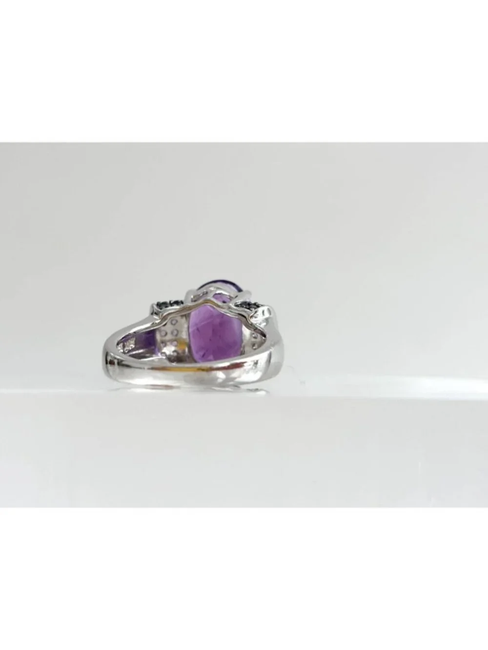 Multi Gemstone Amethyst Jumbo Sterling Silver 925 Vintage Ring - sz 8
